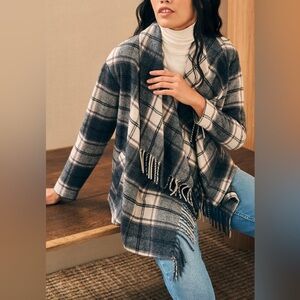 FAHERTY grey plaid Sonoma wool blanket coat